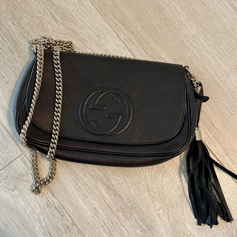 Gucci Soho Interlocking GG Flap Chain Bag - Black